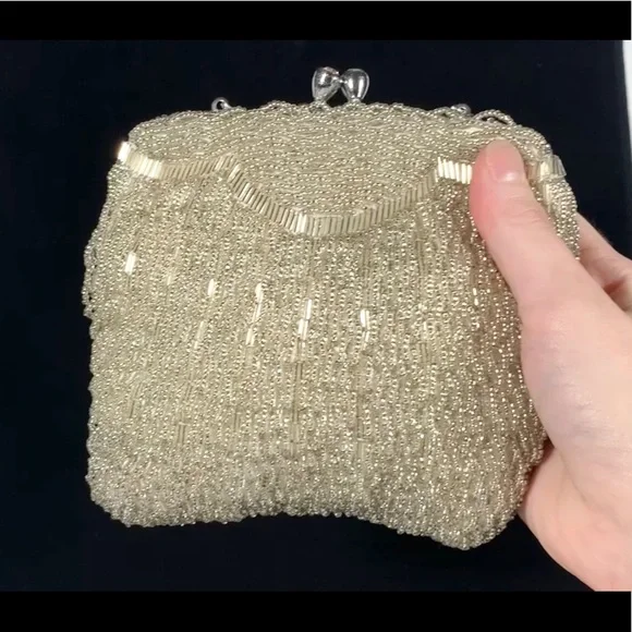 Small Silver beaded Handbag, Vintage Art Deco - Picture 3 of 4